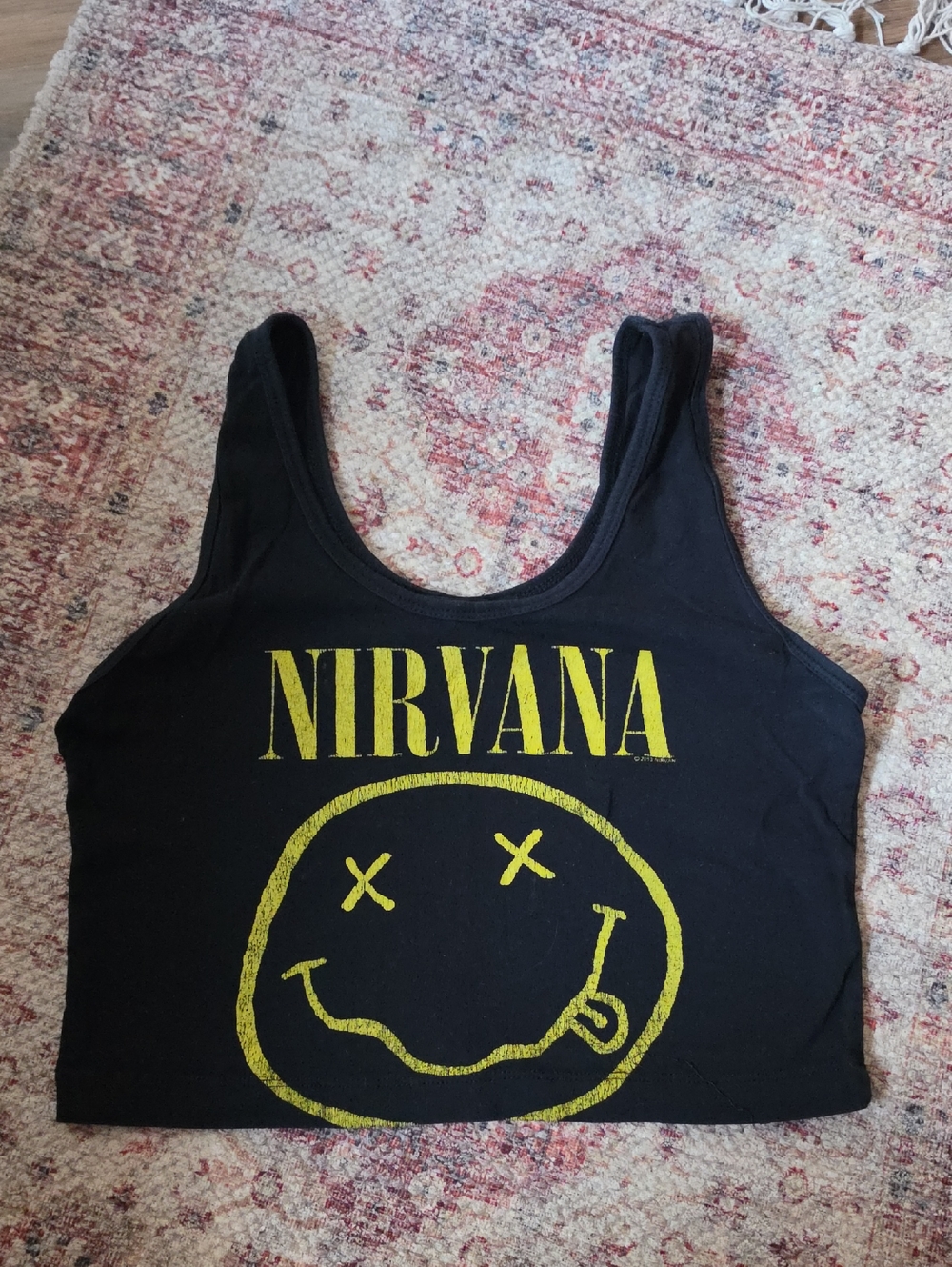 Forever 21 Black Crop Top with Yellow Nirvana Logo